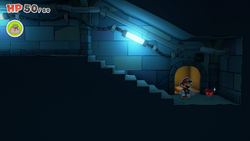 Mario standing near a Healing Heart in Graffiti Underground of The Origami King.