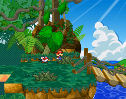 Mario near the Inn Coupon in Keelhaul Key of Paper Mario: The Thousand-Year Door.