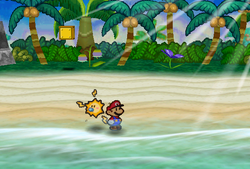 Mario finding 3 Coconuts in the fifth, sixth and eight palm trees in the second scene of the Lavalava Island Beach of Paper Mario.