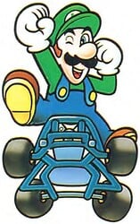 Artwork of Luigi winking for Super Mario Kart