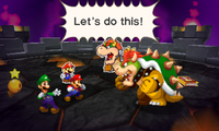 The trio and Starlow confronting the two Bowsers