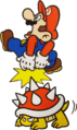Mario jumping on a Spiny