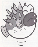 A Porcupuffer from Super Mario World.