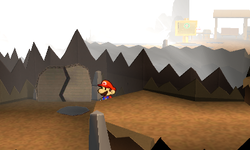 Mario near the Cracked Boulder scrap in Rugged Road of Paper Mario: Sticker Star.