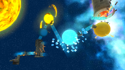 A screenshot of Bowser's Galaxy Reactor during "The Fate of the Universe" mission from Super Mario Galaxy.