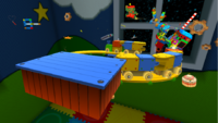 A screenshot of Toy Time Galaxy during the "Mario Meets Mario" mission from Super Mario Galaxy.