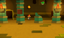 Mario near a Coin in Yoshi Sphinx of Paper Mario: Sticker Star.
