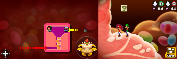 First block in Flab Zone of Mario & Luigi: Bowser's Inside Story + Bowser Jr.'s Journey.