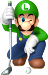 Artwork of Luigi reading the green from Mario Golf: World Tour.