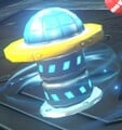 A Spin Boost Pillar on Lunar Colony, using the design from Rainbow Road's Spin Boost Pillars with a different colored base