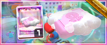 The Pink Bubble Balloon from the Spotlight Shop in the Vacation Tour in Mario Kart Tour