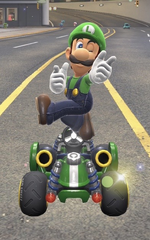 Luigi performing a trick.