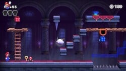 Screenshot of Spooky House Plus level 5-4+ from the Nintendo Switch version of Mario vs. Donkey Kong