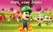 Promotional screenshot for Miitopia featuring a Mii based on Luigi, used in a topic from Nintendo Japan