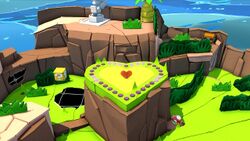 The first hidden Toad at Heart Island, disguised as an origami heart that can be revealed after pressing 2 specific buttons hidden on the sides of bushes.