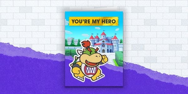 Presentation banner for a Paper Mario: The Origami King Father's Day card featuring Bowser Jr.