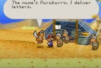 Parakarry introduces himself to Kolorado in Paper Mario