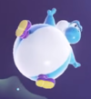 Light-blue Yoshi under the Balloon Transformation Wonder Effect.