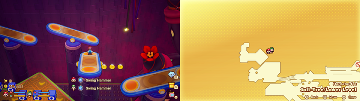 Mario near 3 Coins in Soli-Tree of Mario & Luigi: Brothership.