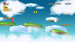 Mario, at World 5-5, in New Super Mario Bros. Wii.