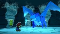 Mario facing off against the Water Vellumental in Paper Mario: The Origami King