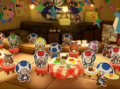 Goombas and Toads feasting in Overlook Tower restaurant during the credits