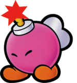 Paper Mario promotional artwork: Bombette doing the "going to explode" pose