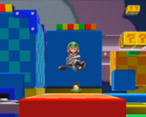 Luigi performing a Co-Star super jump while in spring form