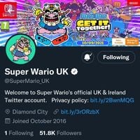 Wario's takeover of the Super Mario UK Twitter account from Aug 25 to Sep 30, 2021 for WarioWare: Get It Together!