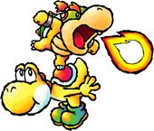 Artwork of Baby Bowser on a Yellow Yoshi from Yoshi's Island DS