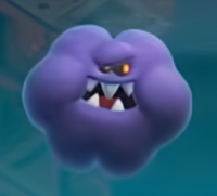 The Big Mokumokumo is a larger variant of the smogrin. It is a purple, cloud-shaped enemy which stays in place unlike it's smaller relative. It has an evil smile and a grim look on his yellow-orange eyes.