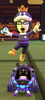 The King Bob-omb Mii Racing Suit performing a trick.