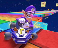 Thumbnail of the Baby Mario Cup challenge from the Mario Bros. Tour; a Time Trial challenge set on SNES Rainbow Road R (reused as the Lemmy Cup's bonus challenge in the Kamek Tour)