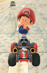 Baby Mario performing a trick.