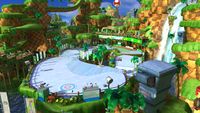 The first hole of Hole-In-One Curling, taking place in Green Hill Zone. (Direct capture from Wii U)