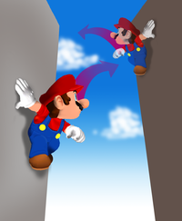 Artwork of Mario doing a Wall Jump in Super Mario Sunshine