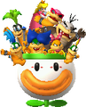 The Koopalings kidnap Princess Peach in the Koopa Clown Car from New Super Mario Bros. 2
