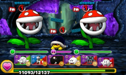 Screenshot of the bosses of the secret exit of World 3-2, from Puzzle & Dragons: Super Mario Bros. Edition.
