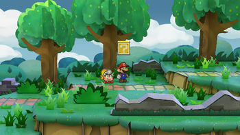 Last block in the Path to Shhwonk Fortress in the remake of Paper Mario: The Thousand-Year Door for the Nintendo Switch.