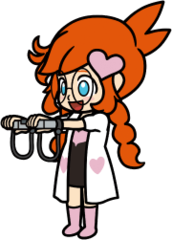 Artwork of Penny doing one of the poses in WarioWare: Move It! while wearing Joy Cons.