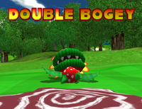 Petey Piranha reacts to getting a Double Bogey, in Mario Golf: Toadstool Tour.