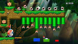 Screenshot of Mario in Piranha Plant Hideaway, a Boost Mode Challenge Mode level in New Super Mario Bros. U.