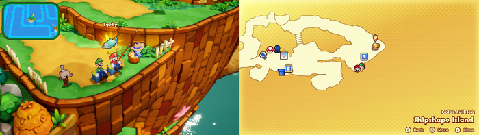 Mario fishing out an Egoby on Shipshape Island of Mario & Luigi: Brothership.