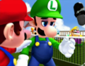 Mario hits Luigi's face.