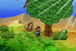 Mario finding Lime in the scene F7 of Dry Dry Desert of Paper Mario.