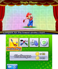 A Single Player menu from Mario Golf: World Tour.