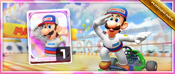 Banner for Luigi (Mechanic) from the Spotlight Shop in the Sunshine Tour in Mario Kart Tour