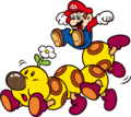 Mario jumping on a Wiggler