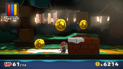 Mario near 3 Coins in Mondo Woods of Paper Mario: Color Splash.