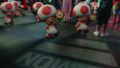 Several Toads in New York holding Fire Flowers in an advertisement promoting Mario Kart Tour